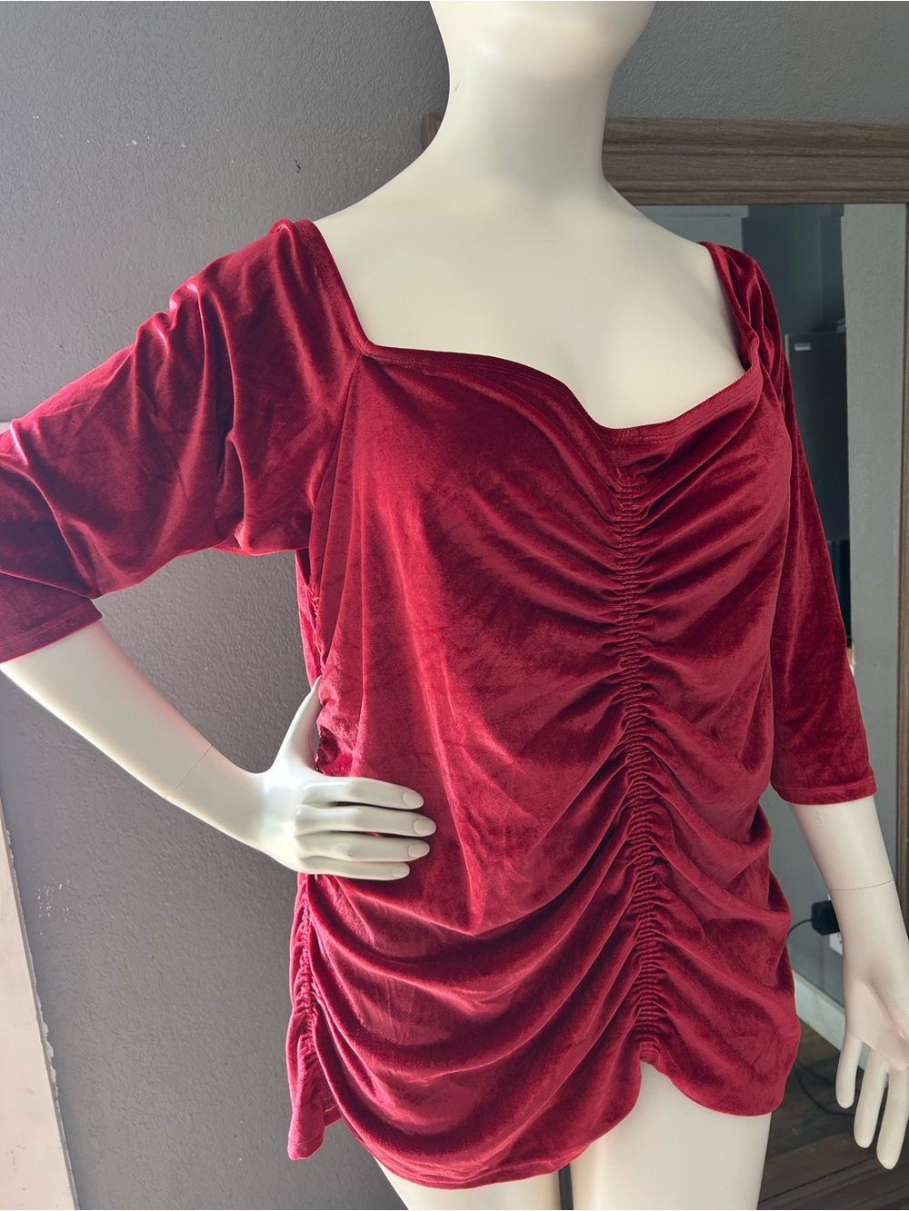 torrid Red Velvet Ruched Square-Neck Tunic